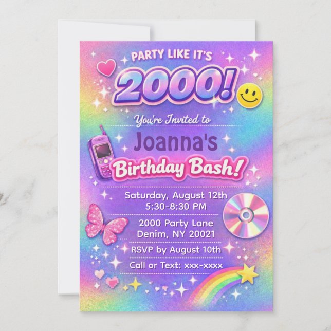 2000's Birthday Party Y2K Invitation Inbjudningar (Framsida)
