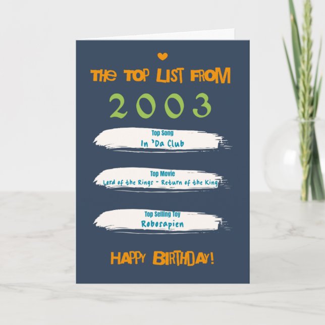 2003 Topp Lista Födelsedag Kort (Framsida)
