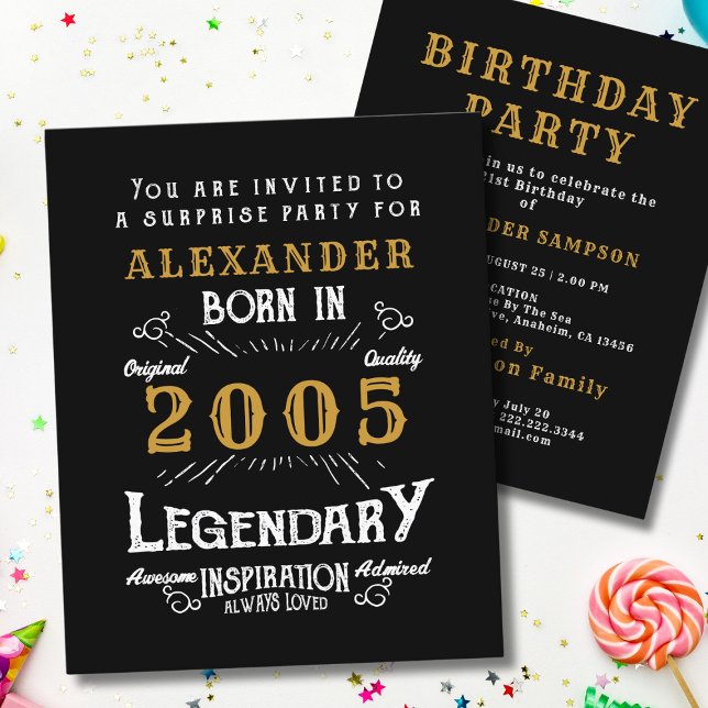 2005 Budget 21-årsfirande Inbjudan Legend Flygblad (2005 birthday invitation budget flyer. White background.)