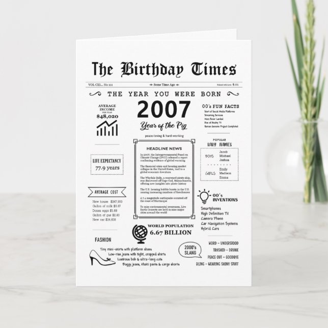 2007 År du föddes födelsedagskort Tack Kort (Framsida)