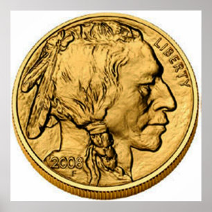 2008 Amerikanska bulljonmyntet Buffalo Guld Poster