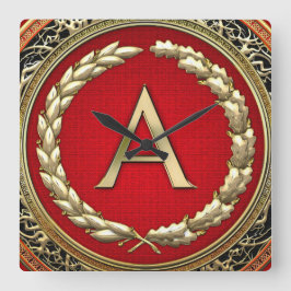 [200] "A" Guld Vintage Monogram Fyrkantig Klocka