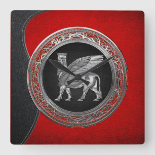 [200] Assyrian Winged Bull - Silver Lamassu Fyrkantig Klocka