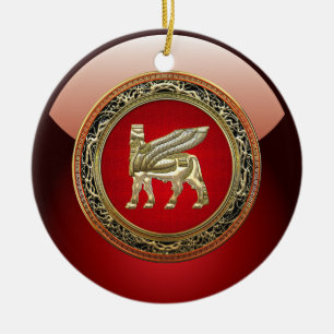 [200] Babylonian bevingad tjur Lamassu [3D] Julgransprydnad Keramik