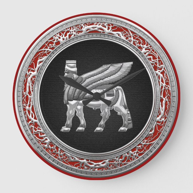 [200] Babylonian bevingad tjur [silver] [3D] Stor Klocka (Framsida)