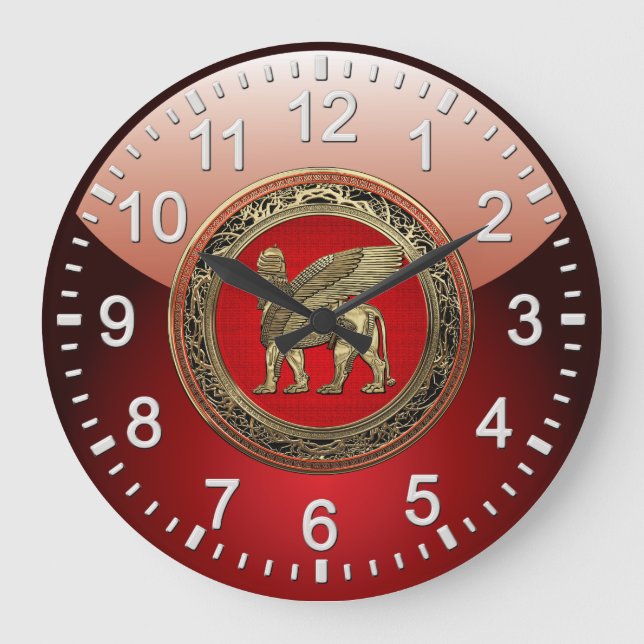 [200] Bevingat lejont för assyrier - guld- Lamassu Stor Klocka (Framsida)