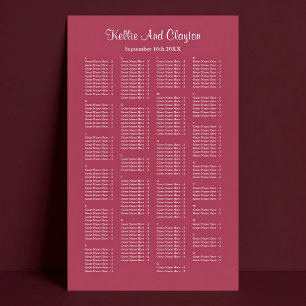 200 Burgundy Enkel Bröllopsställningsdiagram Poster