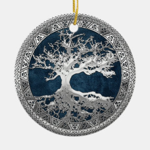 [200] Celtic livets träd [silver] Julgransprydnad Keramik