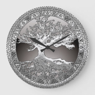 [200] Celtic livets träd [silver] Stor Klocka