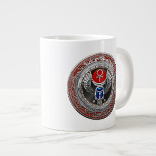 [200] Egyptiska Winged Scarab & Ankh Helig Silver Jumbo Mugg