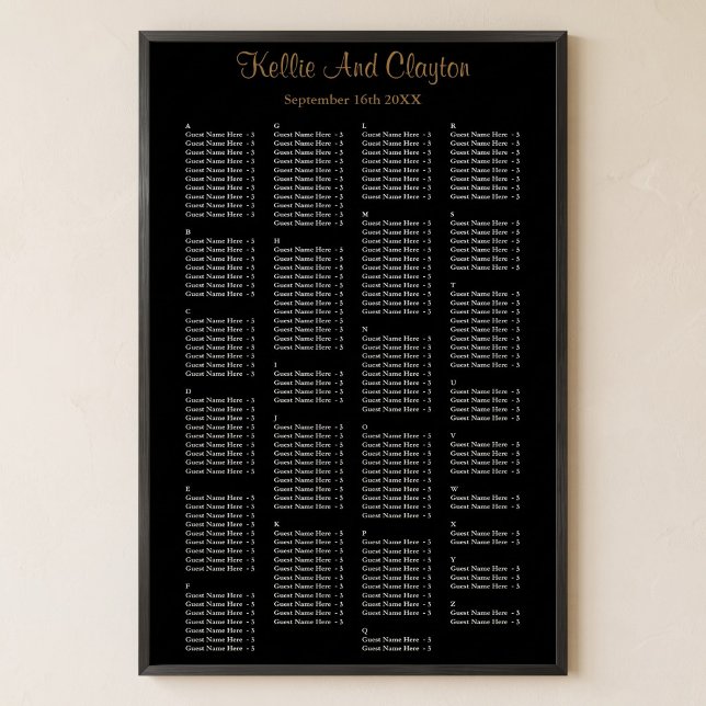 200 Enkel Svart Bröllopsställningsplan Poster (Skapare uppladdad)