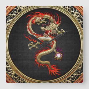 [200] Golden Chinese Dragon Fucanglong Fyrkantig Klocka