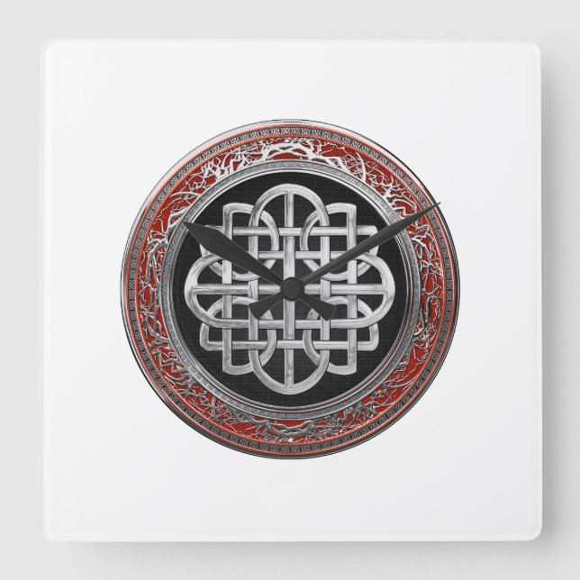 [200] Helig Celtic Silver Knot Kor Fyrkantig Klocka (Framsida)