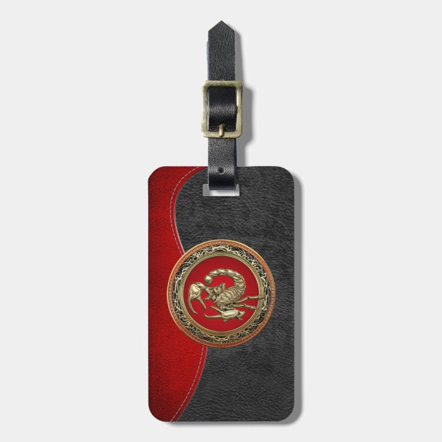 [200] Helig Golden Scorpion on Red Bagagebricka (Vertikal Framsida)