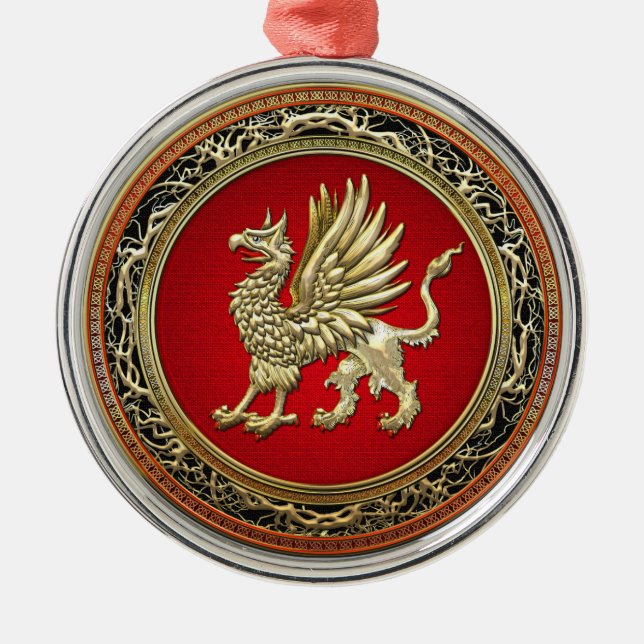 [200] Helig Guld Griffin Julgransprydnad Metall (Framsidan)