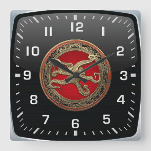 [200] Helig Guld Octopus i försvarsställning Fyrkantig Klocka