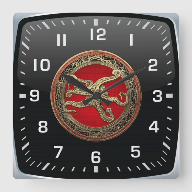 [200] Helig Guld Octopus i försvarsställning Fyrkantig Klocka (Framsida)