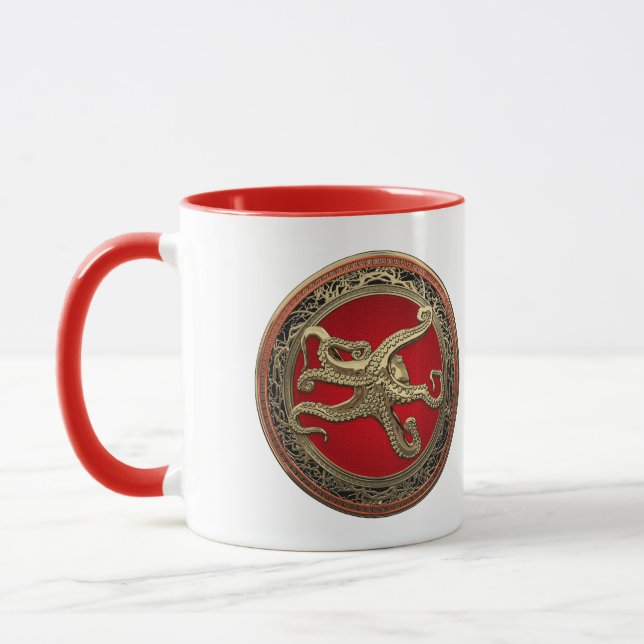 [200] Helig Guld Octopus i försvarsställning Mugg (Vänster)