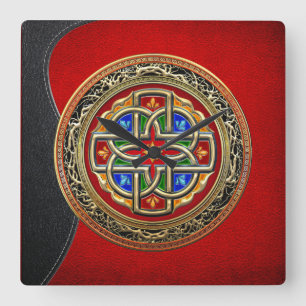 [200] Keltiska Kor [Guld+Enamel] Fyrkantig Klocka