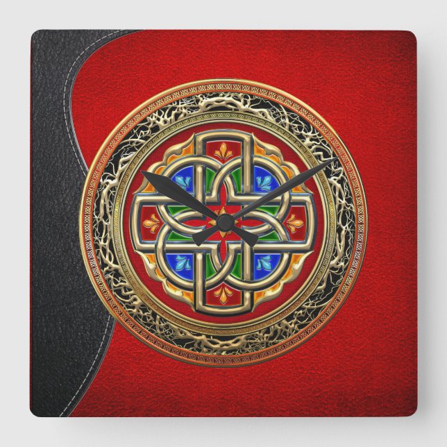 [200] Keltiska Kor [Guld+Enamel] Fyrkantig Klocka (Framsida)