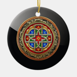 [200] Keltiska Kor [Guld+Enamel] Julgransprydnad Keramik