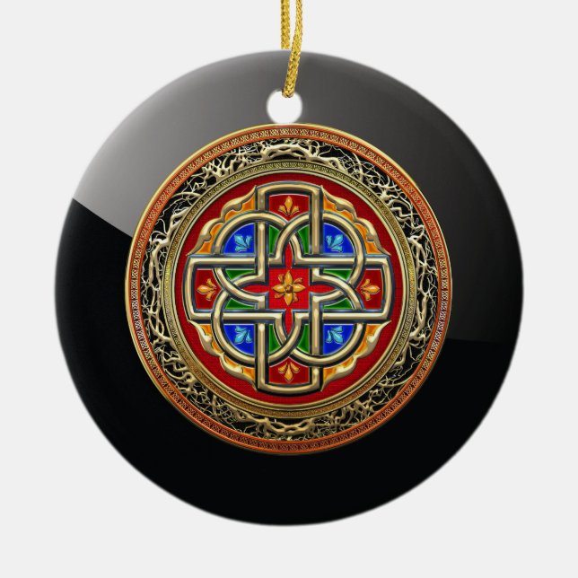 [200] Keltiska Kor [Guld+Enamel] Julgransprydnad Keramik (Framsidan)