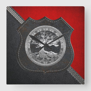 [200] Keltiska Livets träd [Silver] Fyrkantig Klocka