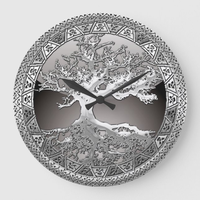 [200] Keltiska Livets träd [Silver] Stor Klocka (Framsida)