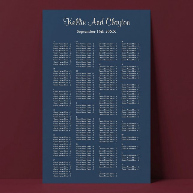 200 Klassisk Blå Enkel Bröllopsställningsdiagram Poster (Skapare uppladdad)