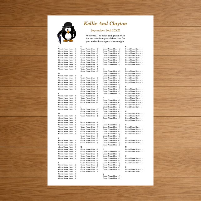 200 Lönnstidsdiagram för Penguin Greeter Bröllop Poster (Skapare uppladdad)