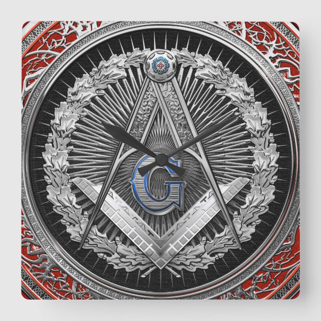 [200] Mason - Silver-kvadrat och kompasser Fyrkantig Klocka (Framsida)