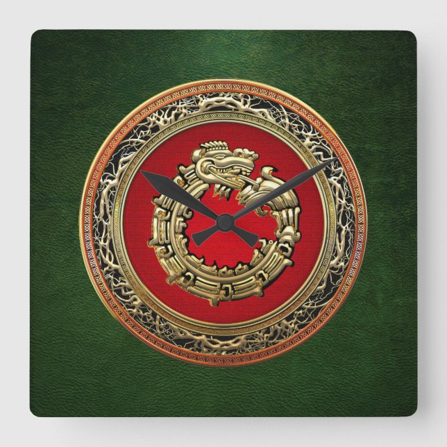 [200] Serpent Gud Quetzalcoatl [Guld] Fyrkantig Klocka (Framsida)