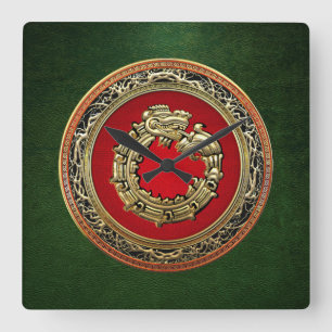 [200] Serpent Gud Quetzalcoatl [Guld] Fyrkantig Klocka