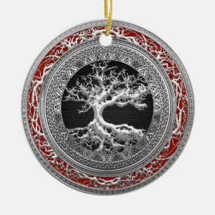 [200] Treasure Trove: Celtic Livets träd [Silver] Julgransprydnad Keramik