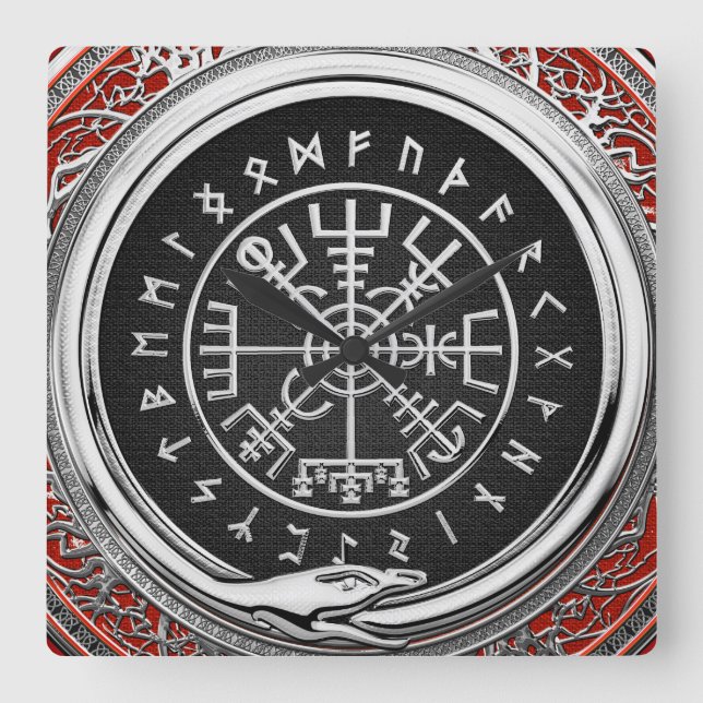 [200] Vegvisir - magisk Runic kompass för Viking Fyrkantig Klocka (Framsida)