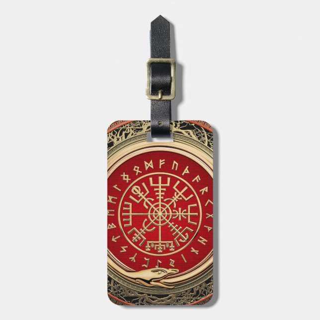 [200] Vegvisir - Viking Guld Magic Runic Compass Bagagebricka (Vertikal Framsida)