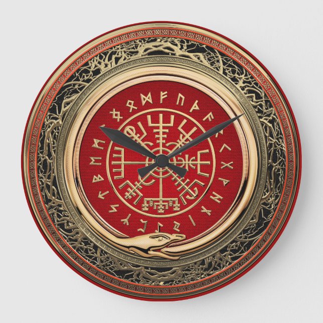[200] Vegvisir - Viking guld- magisk Runic kompass Stor Klocka (Framsida)