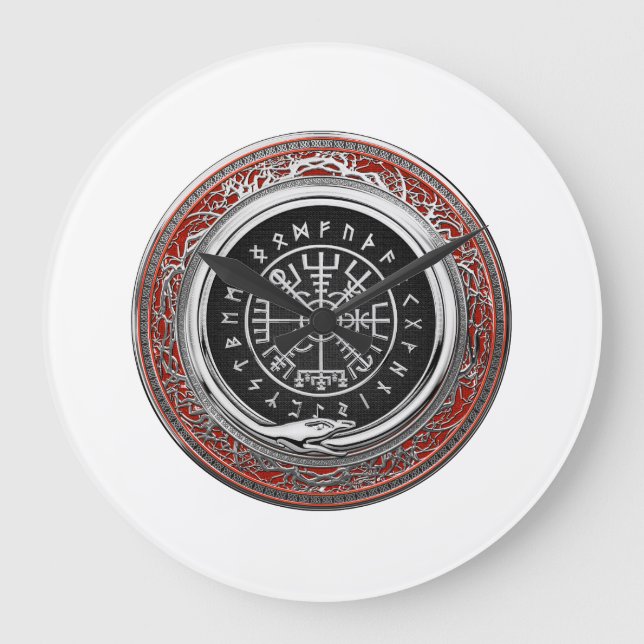 [200] Vegvisir - Viking Silver Magic Runic Compass Stor Klocka (Framsida)