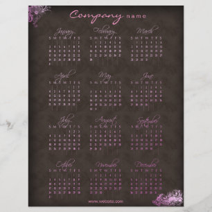 2010 Calendar blommigt rosa brun flygblad