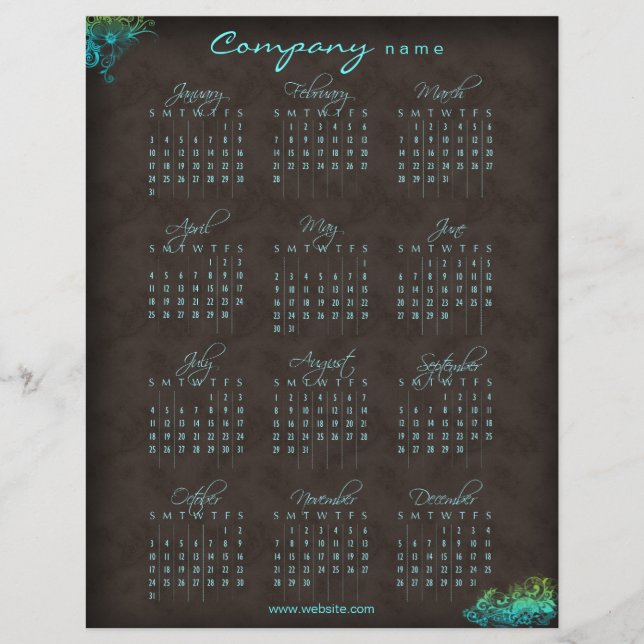 2010 Kalender blommig blå grön brun flygblad (Framsidan)