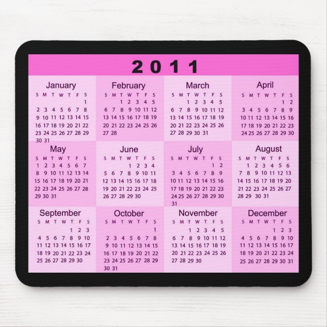 2011 år på en ögonkastkalender musmatta (Framsidan)