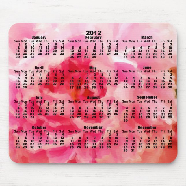 2012 kalender - rosor målad pion Mousepad Musmatta (Framsidan)