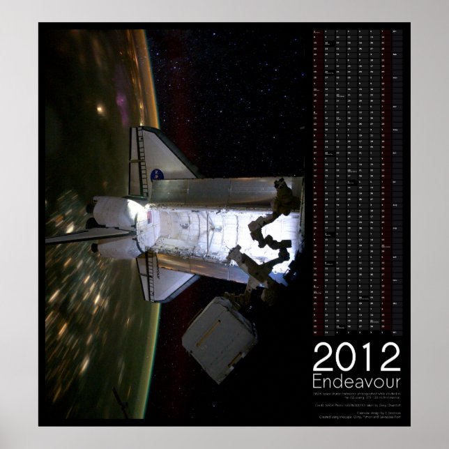 2012 Space Shuttle Endeavour Kalender Poster (Framsidan)
