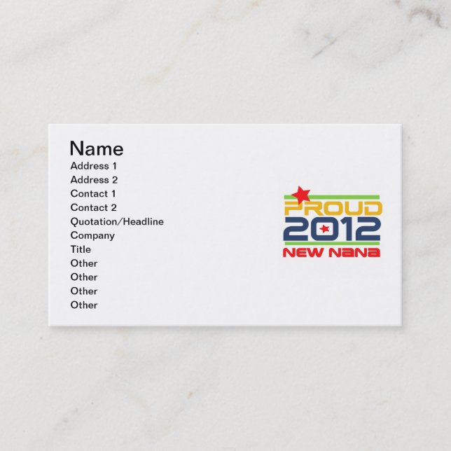 2012 stolt Nana T-tröja och gåvor Visitkort (Framsida)