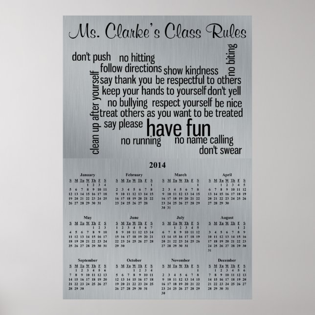 2013-2014 Skolkalender Regler Poster (Framsidan)