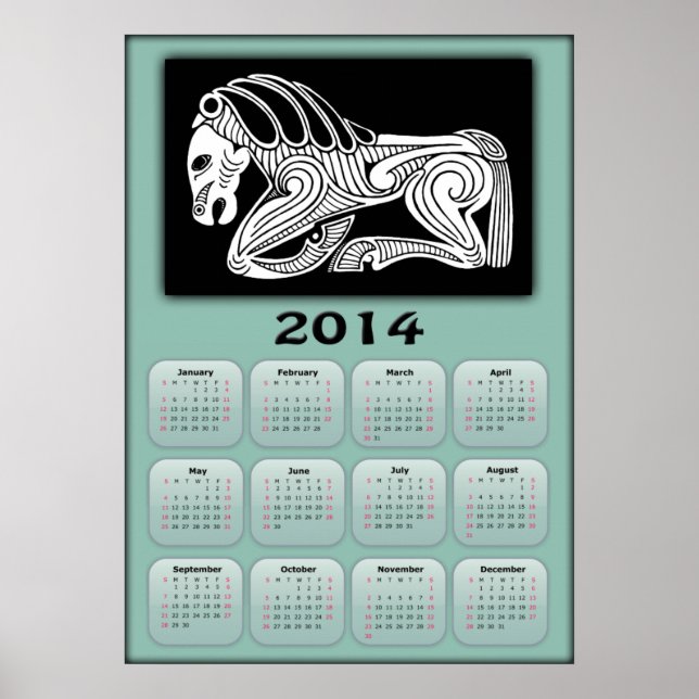 2014 År för hästkalender med Scytiansk häst Poster (Framsidan)