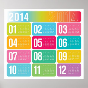 2014 års färgfull kalender poster