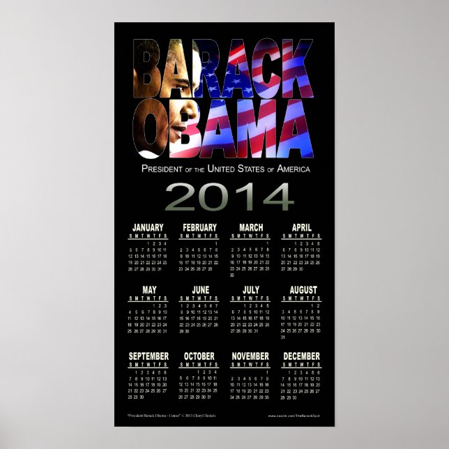 2014 Barack Obama Cutout Calendar | Svart Poster (Framsidan)