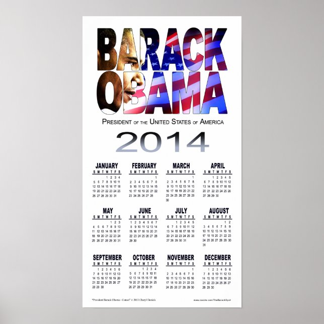 2014 Barack Obama Cutout Calendar | vitt Poster (Framsidan)