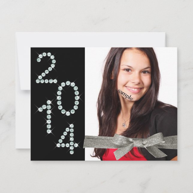 2014 Diamond Bling Glitter Ribbon Photo Studenten Inbjudningar (Framsida)